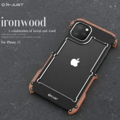 Phone Case For iPhone 15 14 Pro Max Plus 13 12 11 Pro Max Bumper Frame 4 Corners Protection Solid Color Wooden Aluminum Alloy