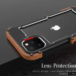 Phone Case For iPhone 15 14 Pro Max Plus 13 12 11 Pro Max Bumper Frame 4 Corners Protection Solid Color Wooden Aluminum Alloy