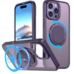 Phone Case For iPhone 15 14 Pro Max Plus 13 12 11 Pro Max Back Cover with Stand Holder Magnetic Support Wireless Charging Retro TPU PC