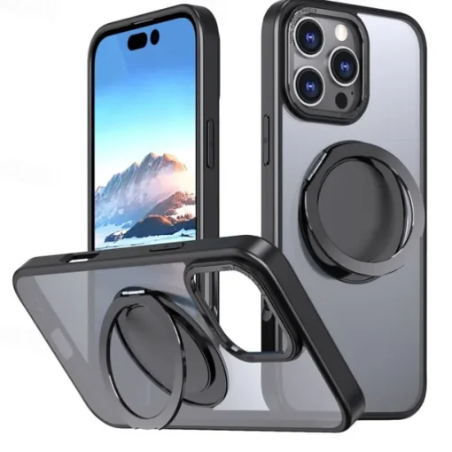 Phone Case For iPhone 15 14 Pro Max Plus 13 12 11 Pro Max Back Cover with Stand Holder Magnetic Support Wireless Charging Retro TPU PC