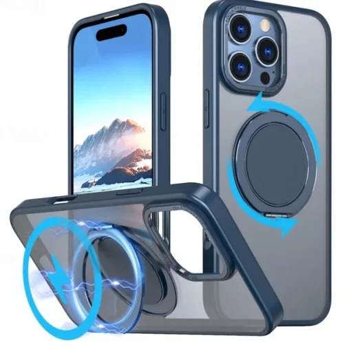 Phone Case For iPhone 15 14 Pro Max Plus 13 12 11 Pro Max Back Cover with Stand Holder Magnetic Support Wireless Charging Retro TPU PC