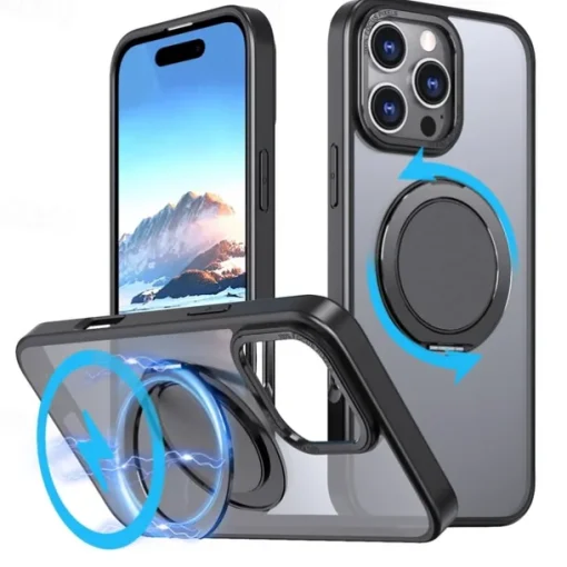 Phone Case For iPhone 15 14 Pro Max Plus 13 12 11 Pro Max Back Cover with Stand Holder Magnetic Support Wireless Charging Retro TPU PC