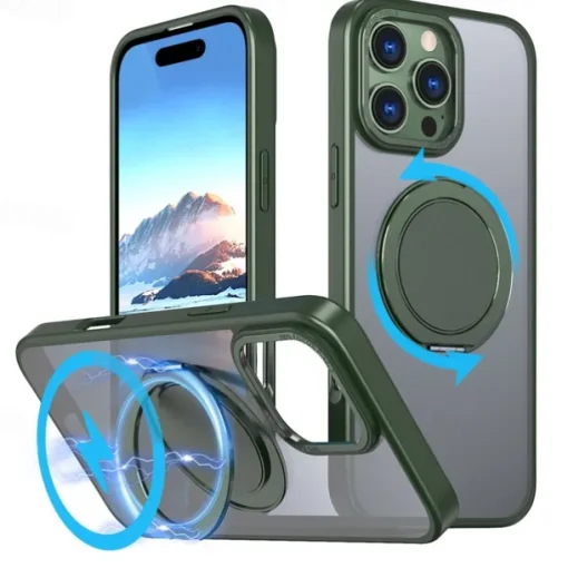 Phone Case For iPhone 15 14 Pro Max Plus 13 12 11 Pro Max Back Cover with Stand Holder Magnetic Support Wireless Charging Retro TPU PC