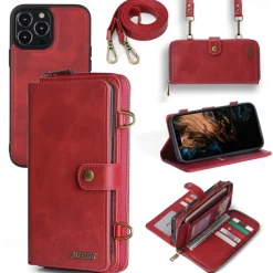 Phone Case For iPhone 15 14 Pro Max Plus 13 12 11 Pro Max Mini Wallet Case Magnetic with Lanyard Shockproof Solid Color TPU PC PU Leather
