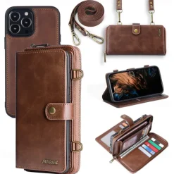 Phone Case For iPhone 15 14 Pro Max Plus 13 12 11 Pro Max Mini Wallet Case Magnetic with Lanyard Shockproof Solid Color TPU PC PU Leather
