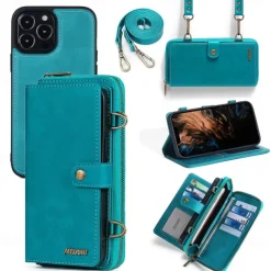 Phone Case For iPhone 15 14 Pro Max Plus 13 12 11 Pro Max Mini Wallet Case Magnetic with Lanyard Shockproof Solid Color TPU PC PU Leather
