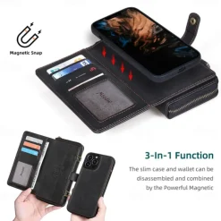 Phone Case For iPhone 15 14 Pro Max Plus 13 12 11 Pro Max Mini Wallet Case Magnetic with Lanyard Shockproof Solid Color TPU PC PU Leather