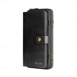 Phone Case For iPhone 15 14 Pro Max Plus 13 12 11 Pro Max Mini Wallet Case Magnetic with Lanyard Shockproof Solid Color TPU PC PU Leather