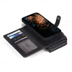 Phone Case For iPhone 15 14 Pro Max Plus 13 12 11 Pro Max Mini Wallet Case Magnetic with Lanyard Shockproof Solid Color TPU PC PU Leather