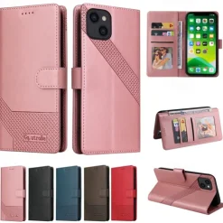 Phone Case For iPhone 15 14 Pro Max Plus 13 12 11 Pro Max Mini Wallet Case Magnetic Full Body Protective Kickstand Retro TPU PU Leather