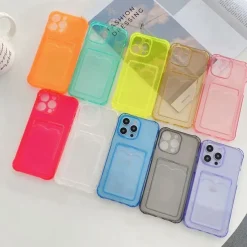 Phone Case For iPhone 15 14 Pro Max Plus 13 12 11 Pro Max Mini Back Cover Crystal Clear Slim Case Transparent Ultra Thin Card Slot Color Gradient TPU