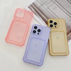 Phone Case For iPhone 15 14 Pro Max Plus 13 12 11 Pro Max Mini Back Cover Crystal Clear Slim Case Transparent Ultra Thin Card Slot Color Gradient TPU