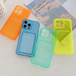 Phone Case For iPhone 15 14 Pro Max Plus 13 12 11 Pro Max Mini Back Cover Crystal Clear Slim Case Transparent Ultra Thin Card Slot Color Gradient TPU