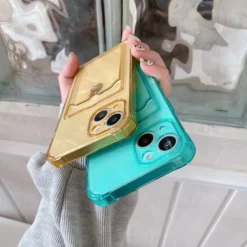 Phone Case For iPhone 15 14 Pro Max Plus 13 12 11 Pro Max Mini Back Cover Crystal Clear Slim Case Transparent Ultra Thin Card Slot Color Gradient TPU