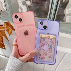 Phone Case For iPhone 15 14 Pro Max Plus 13 12 11 Pro Max Mini Back Cover Crystal Clear Slim Case Transparent Ultra Thin Card Slot Color Gradient TPU