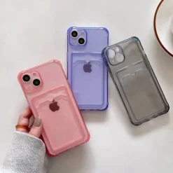 Phone Case For iPhone 15 14 Pro Max Plus 13 12 11 Pro Max Mini Back Cover Crystal Clear Slim Case Transparent Ultra Thin Card Slot Color Gradient TPU