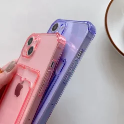 Phone Case For iPhone 15 14 Pro Max Plus 13 12 11 Pro Max Mini Back Cover Crystal Clear Slim Case Transparent Ultra Thin Card Slot Color Gradient TPU
