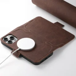 Phone Case For iPhone 17 Pro Max 17 Air 16 15 14 Pro Max Plus 13 12 Pro Max Back Cover with Stand Holder Magnetic Support Wireless Charging Retro TPU PU Leather