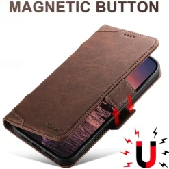 Phone Case For iPhone 17 Pro Max 17 Air 16 15 14 Pro Max Plus 13 12 Pro Max Back Cover with Stand Holder Magnetic Support Wireless Charging Retro TPU PU Leather