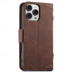 Phone Case For iPhone 17 Pro Max 17 Air 16 15 14 Pro Max Plus 13 12 Pro Max Back Cover with Stand Holder Magnetic Support Wireless Charging Retro TPU PU Leather