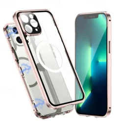 Phone Case For iPhone 14 Pro Max Plus 13 12 11 Pro Max Magnetic Adsorption With Magsafe Double Sided Shockproof Tempered Glass Metal