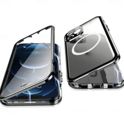 Phone Case For iPhone 14 Pro Max Plus 13 12 11 Pro Max Magnetic Adsorption With Magsafe Double Sided Shockproof Tempered Glass Metal