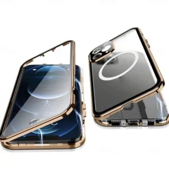 Phone Case For iPhone 14 Pro Max Plus 13 12 11 Pro Max Magnetic Adsorption With Magsafe Double Sided Shockproof Tempered Glass Metal