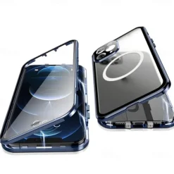 Phone Case For iPhone 14 Pro Max Plus 13 12 11 Pro Max Magnetic Adsorption With Magsafe Double Sided Shockproof Tempered Glass Metal