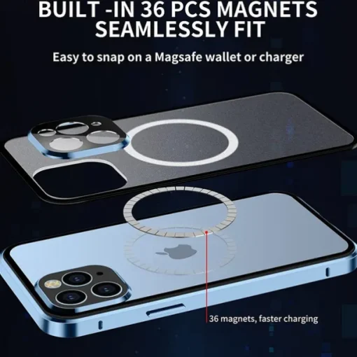 Phone Case For iPhone 14 Pro Max Plus 13 12 11 Pro Max Magnetic Adsorption With Magsafe Double Sided Shockproof Tempered Glass Metal