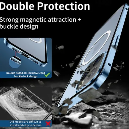 Phone Case For iPhone 14 Pro Max Plus 13 12 11 Pro Max Magnetic Adsorption With Magsafe Double Sided Shockproof Tempered Glass Metal