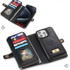 Phone Case For iPhone 17 Pro Max 17 Air 16 15 14 Pro Max Plus 13 12 11 Pro Max Mini Back Cover Wallet Case Magnetic Zipper Card Slot Retro TPU PU Leather