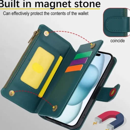 Phone Case For iPhone 17 Pro Max 17 Air 16 15 14 Pro Max Plus 13 12 11 Pro Max Mini Wallet Case Magnetic Zipper with Lanyard Retro TPU PU Leather