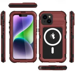 Phone Case For iPhone 17 Pro Max 17 Air 16 15 14 Pro Max Plus 13 Pro Max Heavy Duty Waterproof Case With Magsafe Full Body Protective Support Wireless Charging with Wrist Strap Aluminum Alloy PC