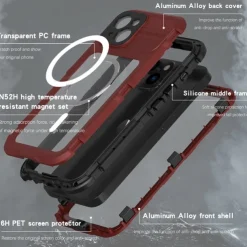 Phone Case For iPhone 17 Pro Max 17 Air 16 15 14 Pro Max Plus 13 Pro Max Heavy Duty Waterproof Case With Magsafe Full Body Protective Support Wireless Charging with Wrist Strap Aluminum Alloy PC