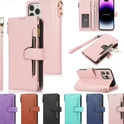 Phone Case For iPhone 14 Pro Max Plus 13 12 11 Pro Max Flip Cover with Stand Holder with Wrist Strap Card Slot Retro TPU PU Leather