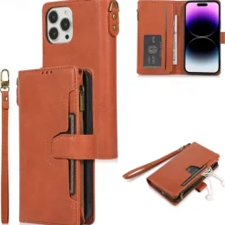 Phone Case For iPhone 14 Pro Max Plus 13 12 11 Pro Max Flip Cover with Stand Holder with Wrist Strap Card Slot Retro TPU PU Leather