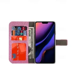 Phone Case For iPhone 17 Pro Max 17 Air 16 15 14 Pro Max Plus 16e 13 12 11 Pro Max Mini Wallet Case Flip Cover with Stand Holder Bling Glitter Shiny Rhinestone PU Leather