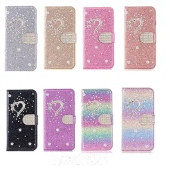 Phone Case For iPhone 17 Pro Max 17 Air 16 15 14 Pro Max Plus 16e 13 12 11 Pro Max Mini Wallet Case Flip Cover with Stand Holder Bling Glitter Shiny Rhinestone PU Leather