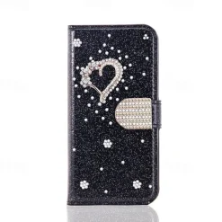 Phone Case For iPhone 17 Pro Max 17 Air 16 15 14 Pro Max Plus 16e 13 12 11 Pro Max Mini Wallet Case Flip Cover with Stand Holder Bling Glitter Shiny Rhinestone PU Leather