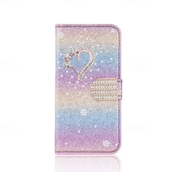 Phone Case For iPhone 17 Pro Max 17 Air 16 15 14 Pro Max Plus 16e 13 12 11 Pro Max Mini Wallet Case Flip Cover with Stand Holder Bling Glitter Shiny Rhinestone PU Leather