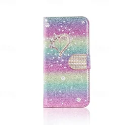 Phone Case For iPhone 17 Pro Max 17 Air 16 15 14 Pro Max Plus 16e 13 12 11 Pro Max Mini Wallet Case Flip Cover with Stand Holder Bling Glitter Shiny Rhinestone PU Leather