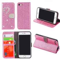 Phone Case For iPhone 17 Pro Max 17 Air 16 15 14 Pro Max Plus 16e 13 12 11 Pro Max Mini Wallet Case Flip Cover with Stand Holder Bling Glitter Shiny Rhinestone PU Leather