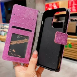Phone Case For iPhone 17 Pro Max 17 Air 16 15 14 Pro Max Plus 16e 13 12 11 Pro Max Mini Wallet Case Flip Cover with Stand Holder Bling Glitter Shiny Rhinestone PU Leather