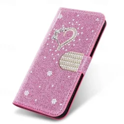 Phone Case For iPhone 17 Pro Max 17 Air 16 15 14 Pro Max Plus 16e 13 12 11 Pro Max Mini Wallet Case Flip Cover with Stand Holder Bling Glitter Shiny Rhinestone PU Leather