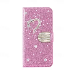 Phone Case For iPhone 17 Pro Max 17 Air 16 15 14 Pro Max Plus 16e 13 12 11 Pro Max Mini Wallet Case Flip Cover with Stand Holder Bling Glitter Shiny Rhinestone PU Leather