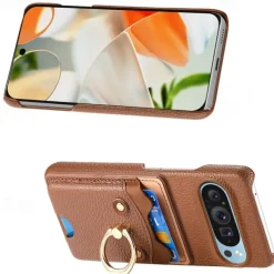 Phone Case For Pixel 9 Pro Pixel 9 Pro XL Pixel 8 Pro Pixel 8 Pixel 9 Pixel 7 Pixel 7 Pro Pixel 6 Pixel 6 Pro Back Cover Ring Holder Card Slot Shockproof Retro TPU PU Leather