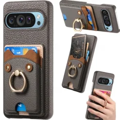 Phone Case For Pixel 9 Pro Pixel 9 Pro XL Pixel 8 Pro Pixel 8 Pixel 9 Pixel 7 Pixel 7 Pro Pixel 6 Pixel 6 Pro Back Cover Ring Holder Card Slot Shockproof Retro TPU PU Leather