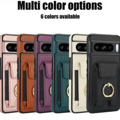 Phone Case For Pixel 9 Pro Pixel 9 Pro XL Pixel 8 Pro Pixel 8 Pixel 9 Back Cover Ring Holder Card Slot Shockproof Retro TPU PU Leather