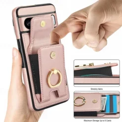 Phone Case For Pixel 9 Pro Pixel 9 Pro XL Pixel 8 Pro Pixel 8 Pixel 9 Back Cover Ring Holder Card Slot Shockproof Retro TPU PU Leather