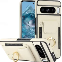 Phone Case For Pixel 9 Pro Pixel 9 Pro XL Pixel 8 Pro Pixel 8 Pixel 9 Back Cover Ring Holder Card Slot Shockproof Retro TPU PU Leather